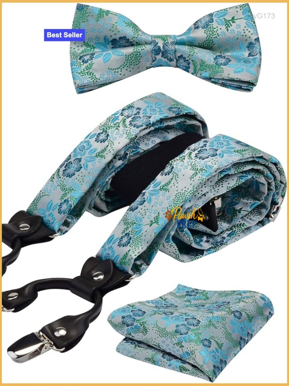 Adjustable Suspenders with Pre-Tied Bow Tie and Pocket Square Set